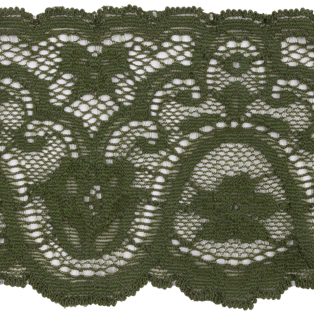 Spruce Floral Waves Stretch Lace Trim with Scalloped Edges - 2.875" Detail