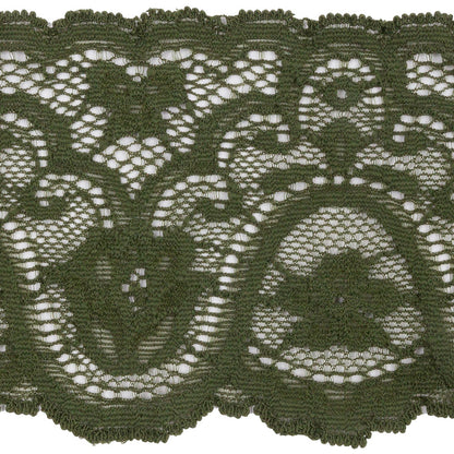 Spruce Floral Waves Stretch Lace Trim with Scalloped Edges - 2.875" Detail