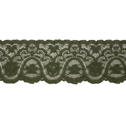 Spruce Floral Waves Stretch Lace Trim with Scalloped Edges - 2.875"