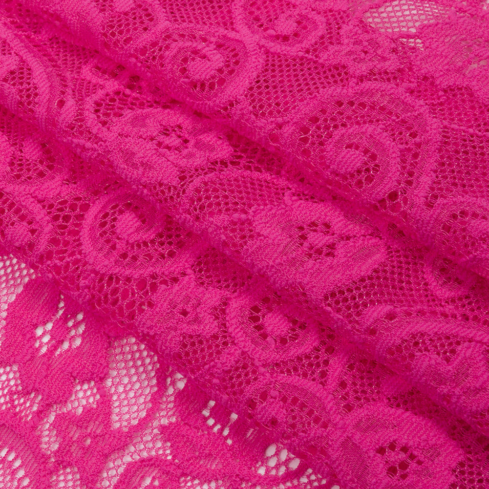 Palm Beach Floral Scrolls Stretch Lace Trim with Scalloped Edges - 6.25" Folded