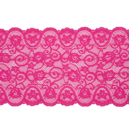 Palm Beach Floral Scrolls Stretch Lace Trim with Scalloped Edges - 6.25"