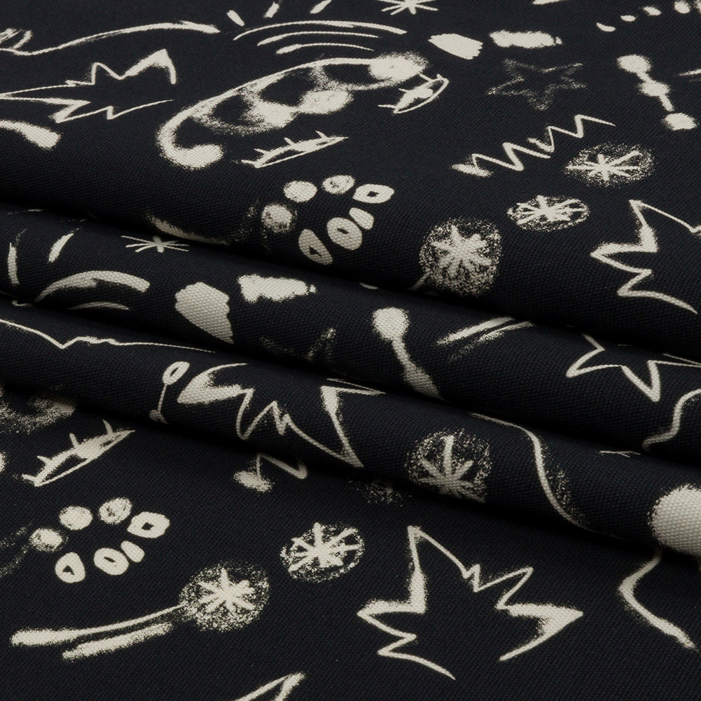 Stretch Cotton Canvas Print - Black and White Abstract Doodles - Mood Exclusive Universal Simplicity Folded