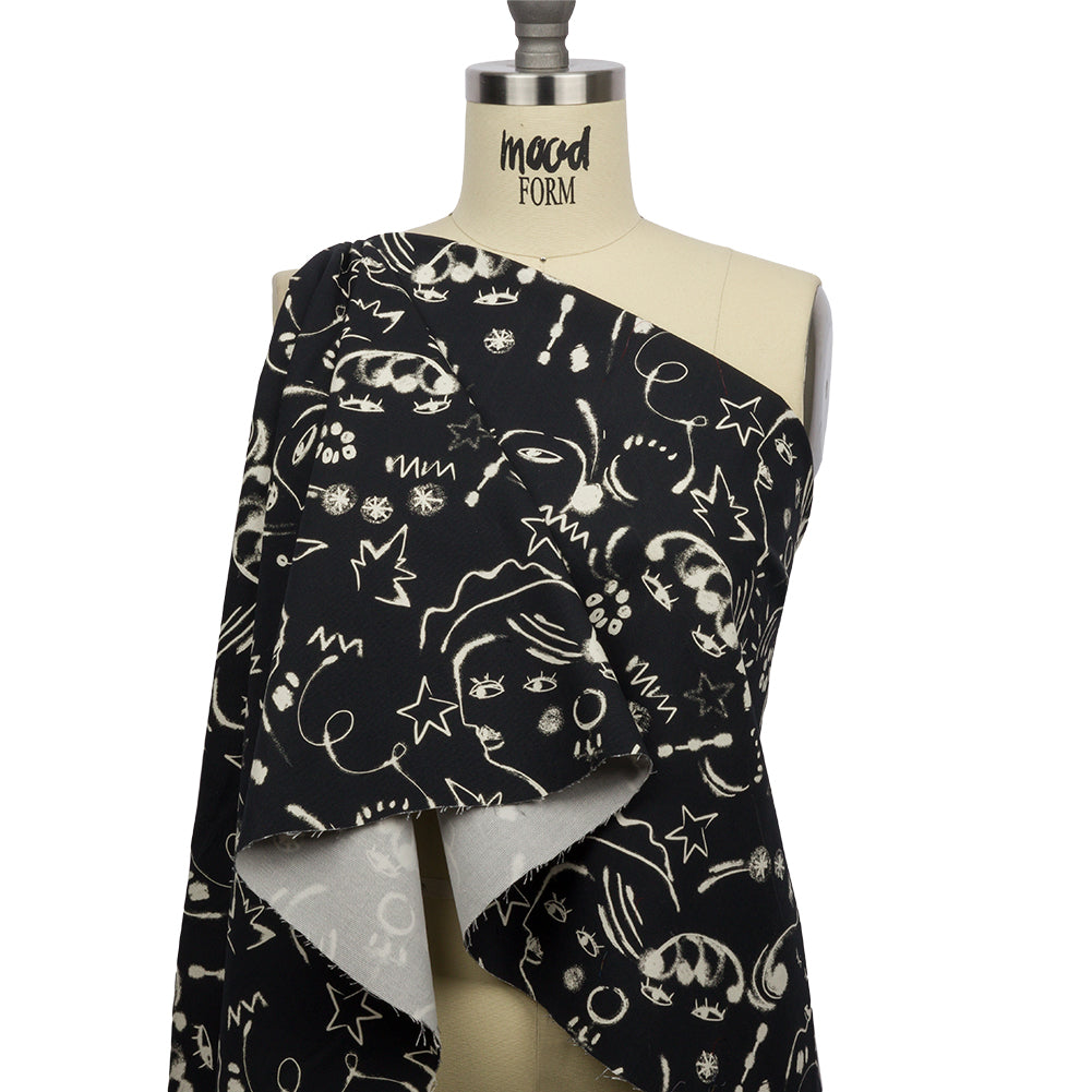 Stretch Cotton Canvas Print - Black and White Abstract Doodles - Mood Exclusive Universal Simplicity Drape