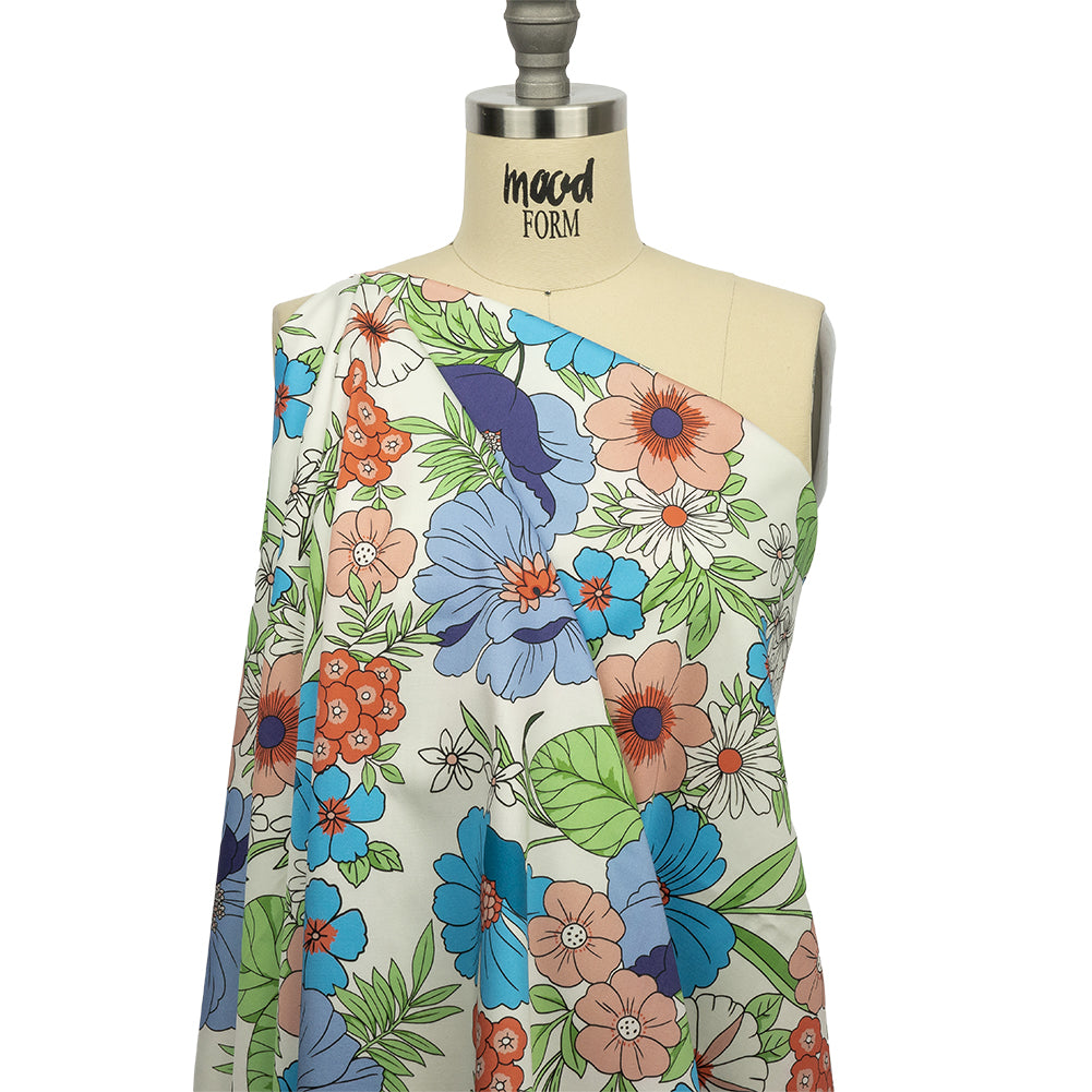 Mood Exclusive Blue Springing Up Stretch Cotton Sateen - Drape
