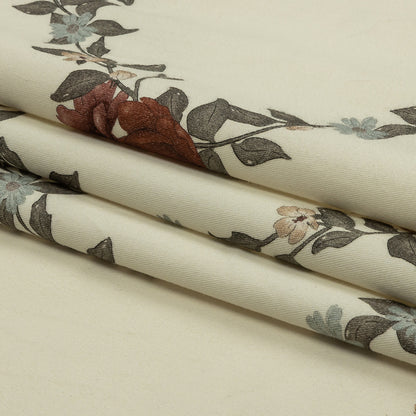 Brushed Stretch Cotton Twill Print - Cream, Green and Red Floral Lattice - Mood Exclusive Rose Above Folded