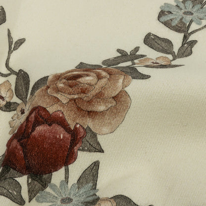 Brushed Stretch Cotton Twill Print - Cream, Green and Red Floral Lattice - Mood Exclusive Rose Above Detail