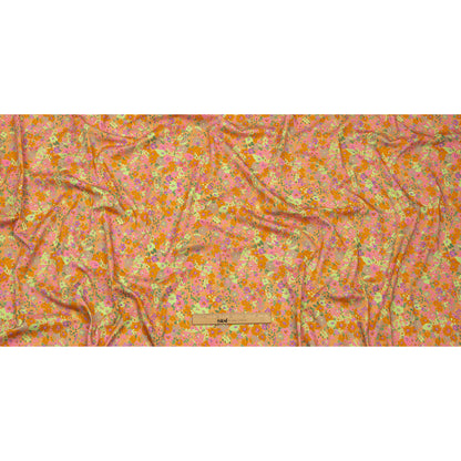 Stretch Cotton and Viscose Sateen Print - Pink and Orange Floral - Mood Exclusive Sunburst