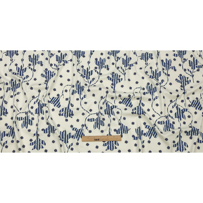 Stretch Cotton and Viscose Sateen Print - Blue and Cream Striped Flowers - Mood Exclusive Drip Drip Drop