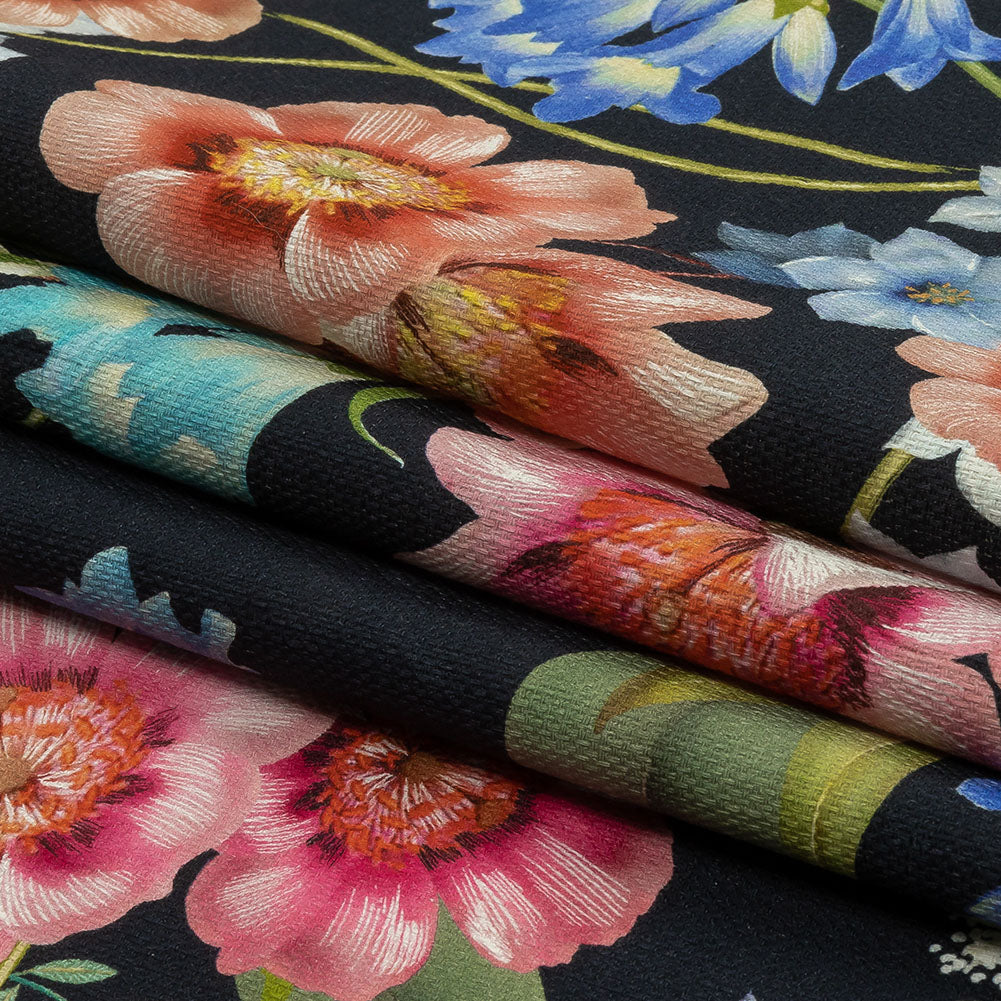Mood Exclusive Navy Florist's Cuttings Stretch Cotton Woven - Folded