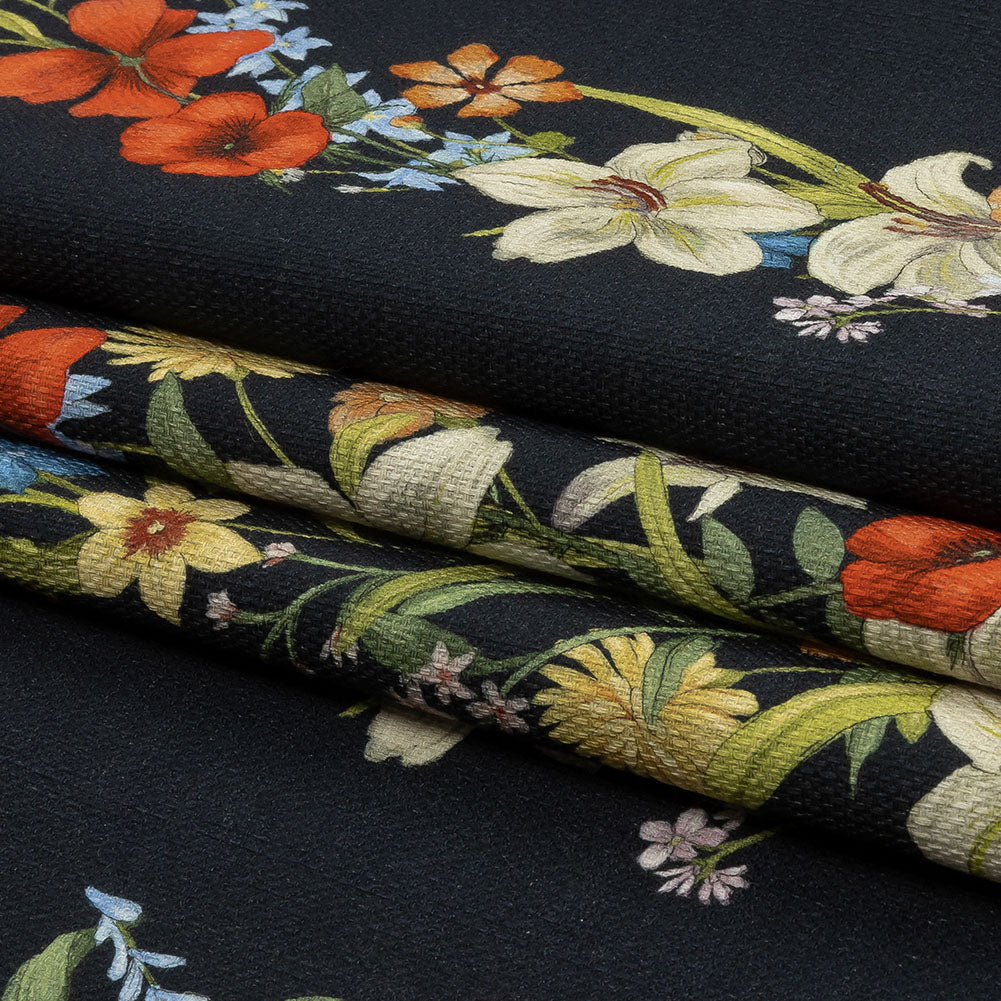 Mood Exclusive Navy Wildflower Fields Stretch Cotton Woven - Folded