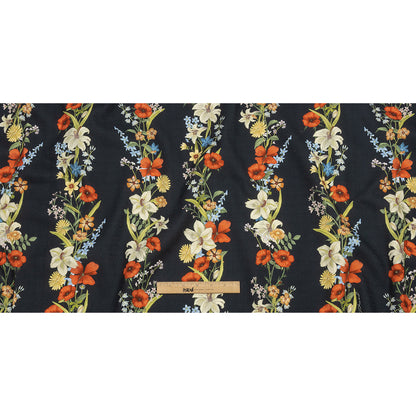 Mood Exclusive Navy Wildflower Fields Stretch Cotton Woven