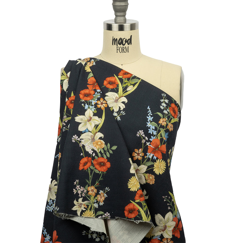Mood Exclusive Navy Wildflower Fields Stretch Cotton Woven - Drape