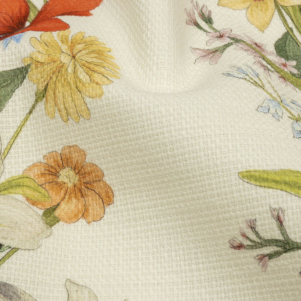 Mood Exclusive White Wildflower Fields Stretch Cotton Woven - Detail