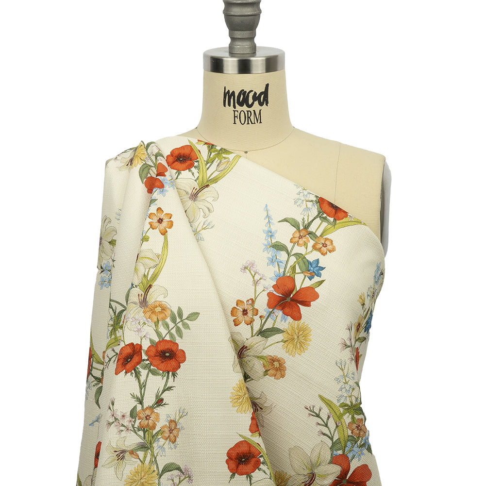 Mood Exclusive White Wildflower Fields Stretch Cotton Woven - Drape