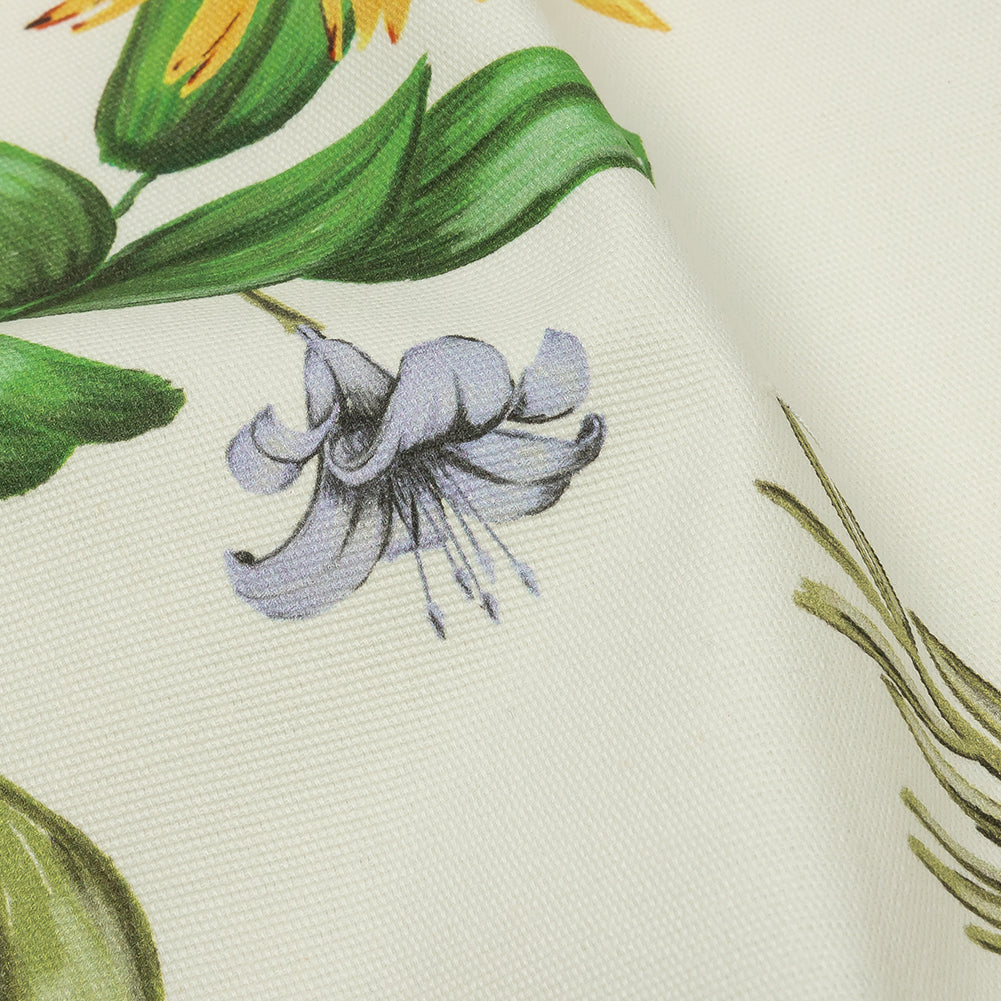 Stretch Cotton Canvas Print - White, Pink and Green Floral - Mood Exclusive Wonderland Garden - Detail