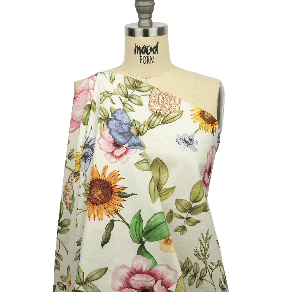Stretch Cotton Canvas Print - White, Pink and Green Floral - Mood Exclusive Wonderland Garden - Drape