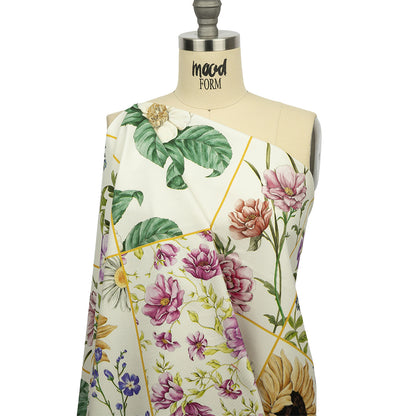 Stretch Cotton Canvas Print - White Floral Patchwork - Mood Exclusive Midsummer festive