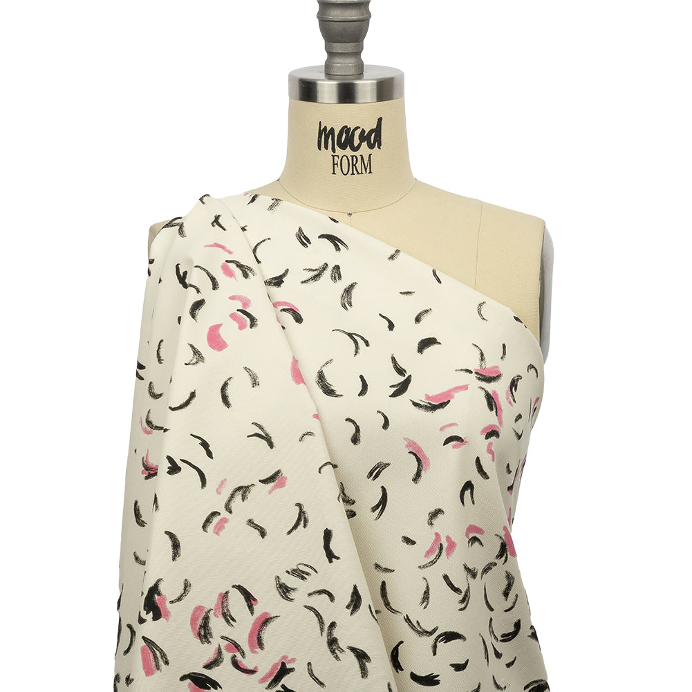Stretch Cotton Canvas Print - White, Black and Pink Abstract Marks - Mood Exclusive Kindergarten Couture - Drape