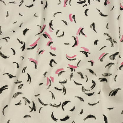 Stretch Cotton Canvas Print - White, Black and Pink Abstract Marks - Mood Exclusive Kindergarten Couture