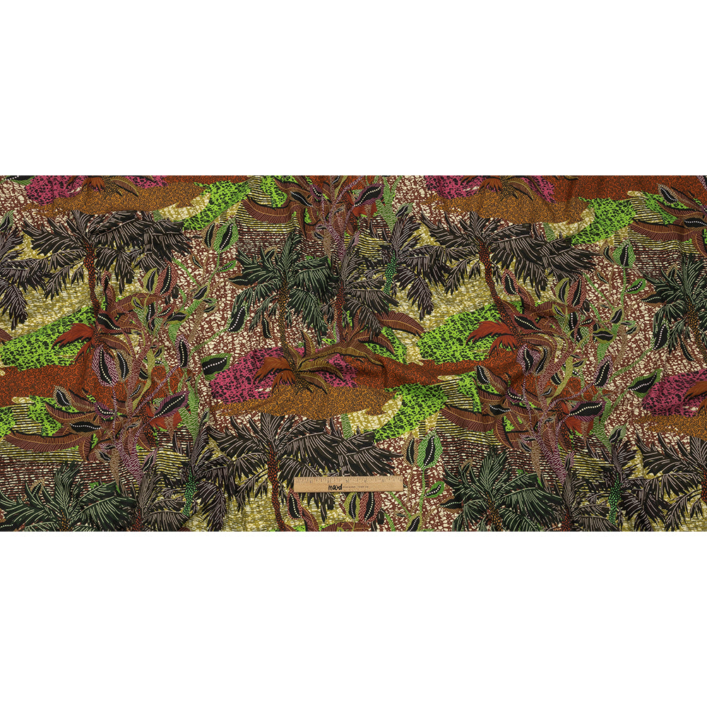 Stretch Cotton Twill Print - Brown and Green Textural Palm Trees - Mood Exclusive Island Energy