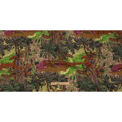 Stretch Cotton Twill Print - Brown and Green Textural Palm Trees - Mood Exclusive Island Energy