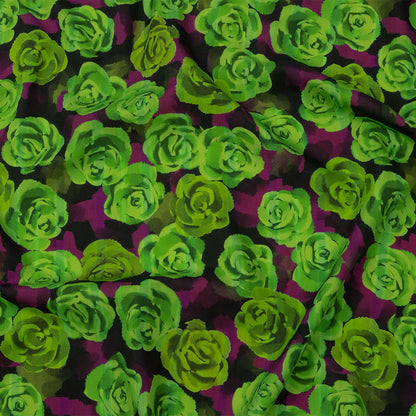 Cotton Poplin Print - Lime Green and Purple Roses - Mood Exclusive Ghost of a Rose