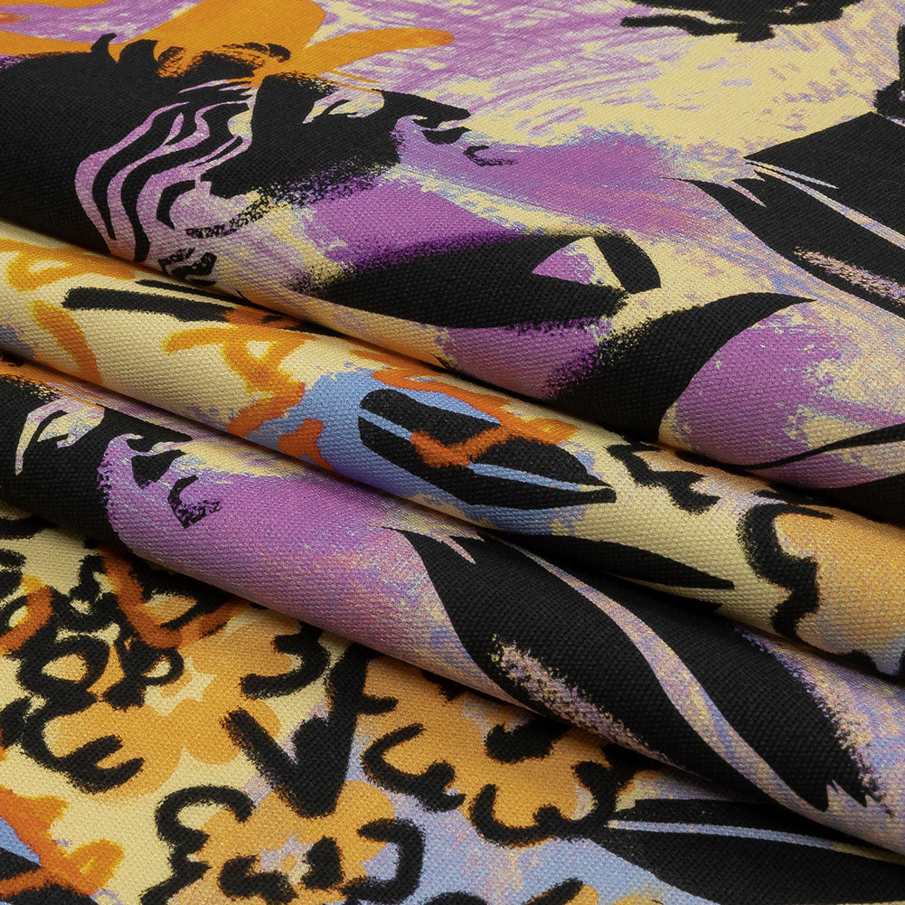 Stretch Cotton Canvas Print - Purple and Yellow Graffiti - Mood Exclusive Graffiti Lane - Folded
