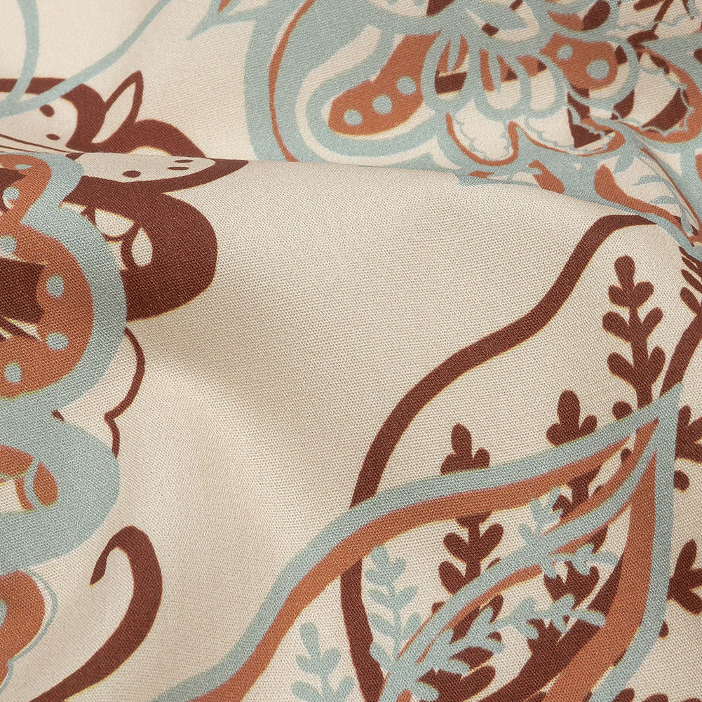Cotton Poplin Print - Cream, Burgundy and Blue Floral - Mood Exclusive Floral Mirage Detail