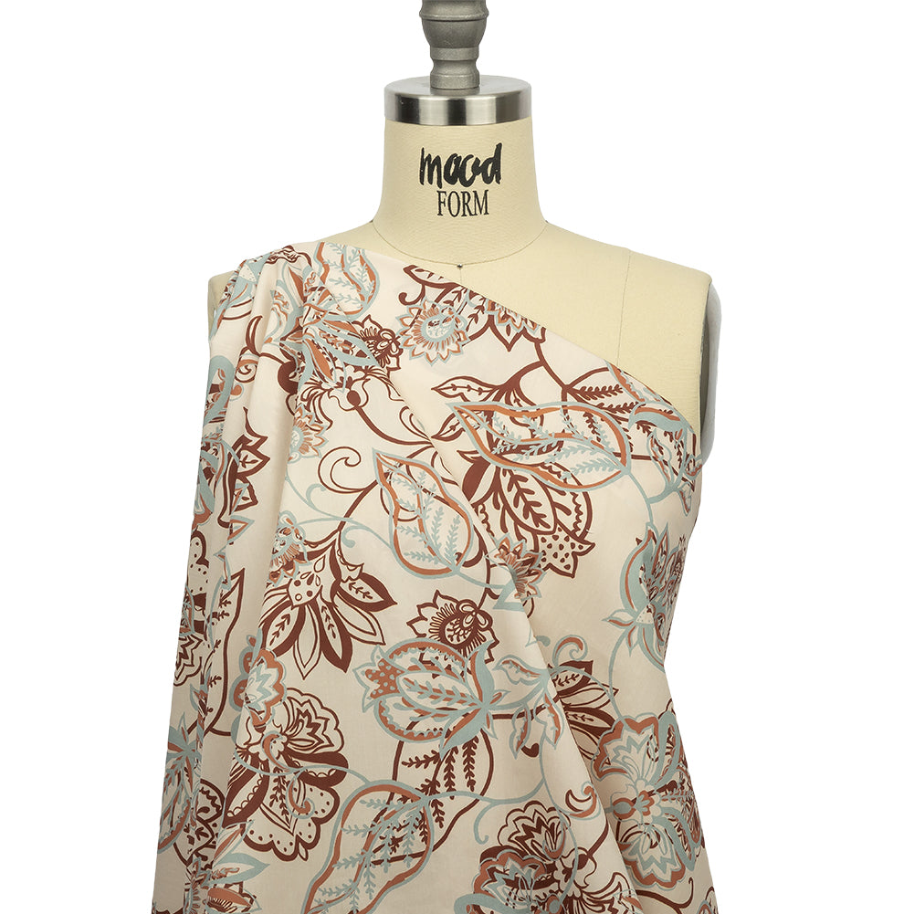 Cotton Poplin Print - Cream, Burgundy and Blue Floral - Mood Exclusive Floral Mirage Drape