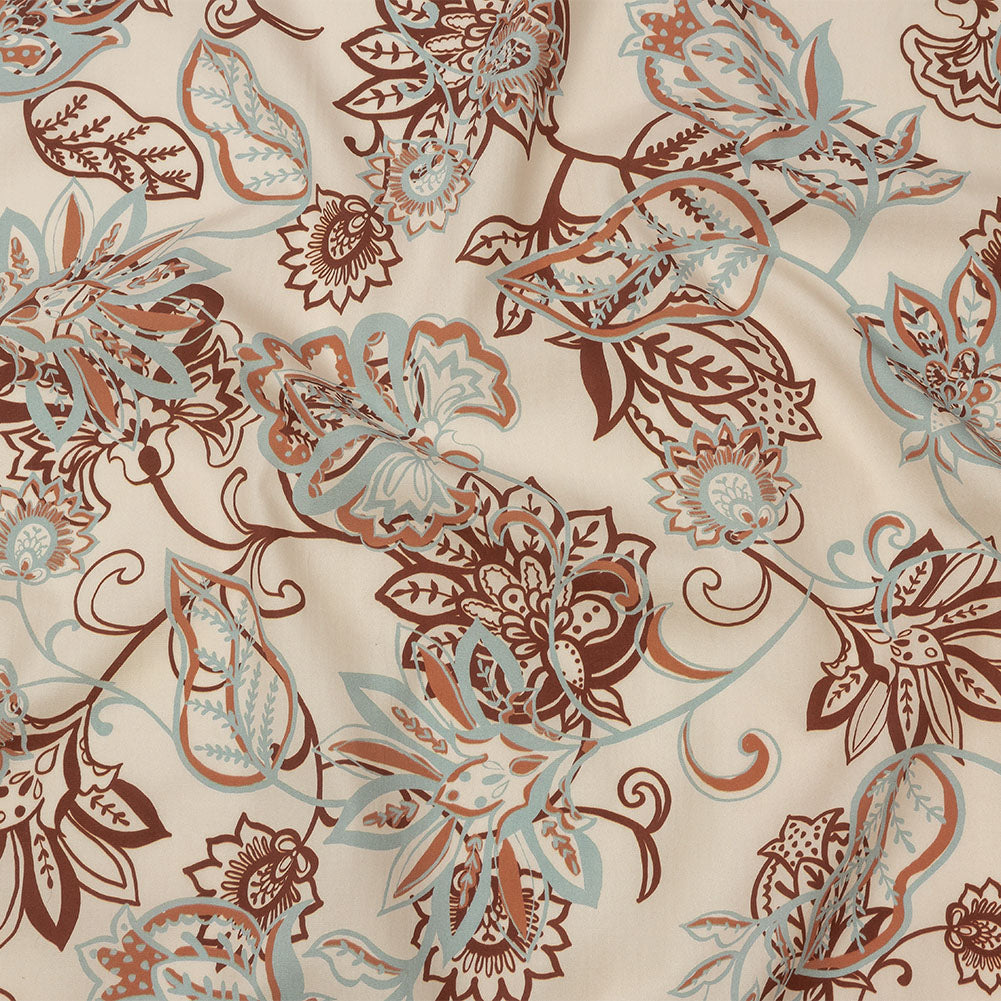 Cotton Poplin Print - Cream, Burgundy and Blue Floral - Mood Exclusive Floral Mirage