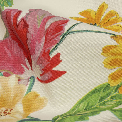 Stretch Cotton Canvas Print - White, Pink and Orange Floral - Mood Exclusive Garden Glory