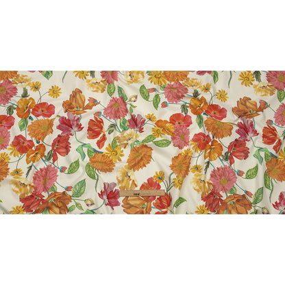 Stretch Cotton Canvas Print - White, Pink and Orange Floral - Mood Exclusive Garden Glory