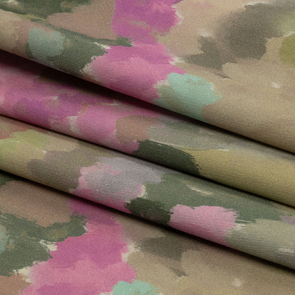 Stretch Cotton Twill Panel - Green and Pink Impressionist Landscape - Mood Exclusive Rainy Day