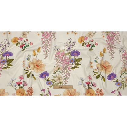 Stretch Cotton Canvas Print - White, Peach and Lavender Floral - Mood Exclusive English Gardens Full