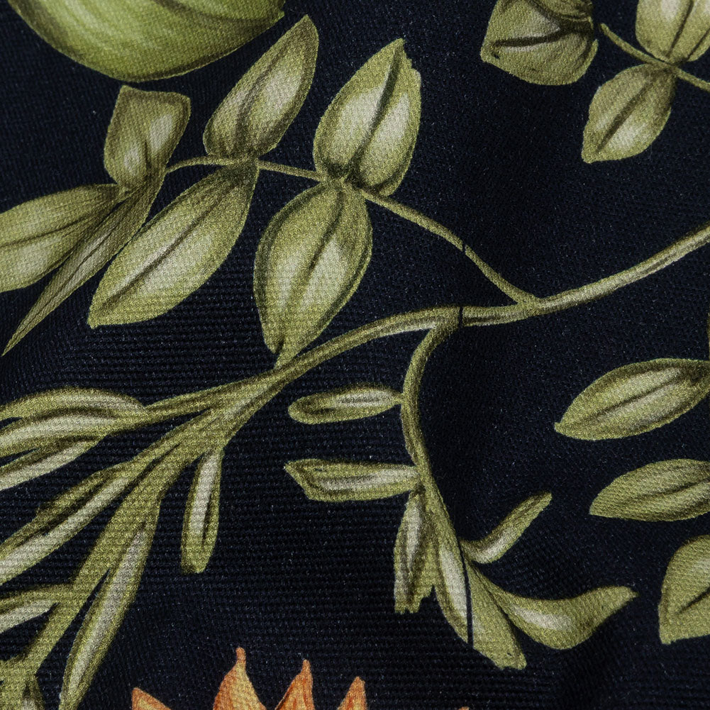Stretch Cotton Canvas Print - Navy, Pink and Green Floral - Mood Exclusive Wonderland Garden
