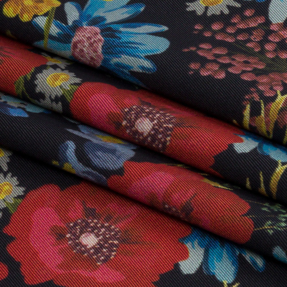 Polyester Twill Print - Red, Blue and Yellow Floral - Mood Exclusive Poppies Please Folded