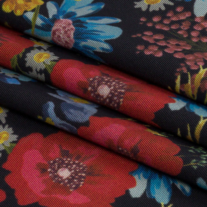 Polyester Twill Print - Red, Blue and Yellow Floral - Mood Exclusive Poppies Please Folded