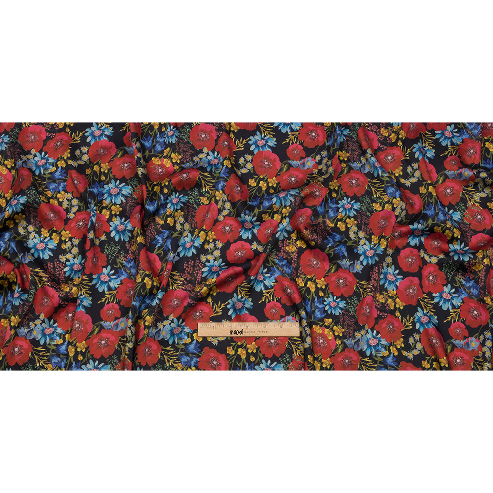Polyester Twill Print - Red, Blue and Yellow Floral - Mood Exclusive Poppies Please Full