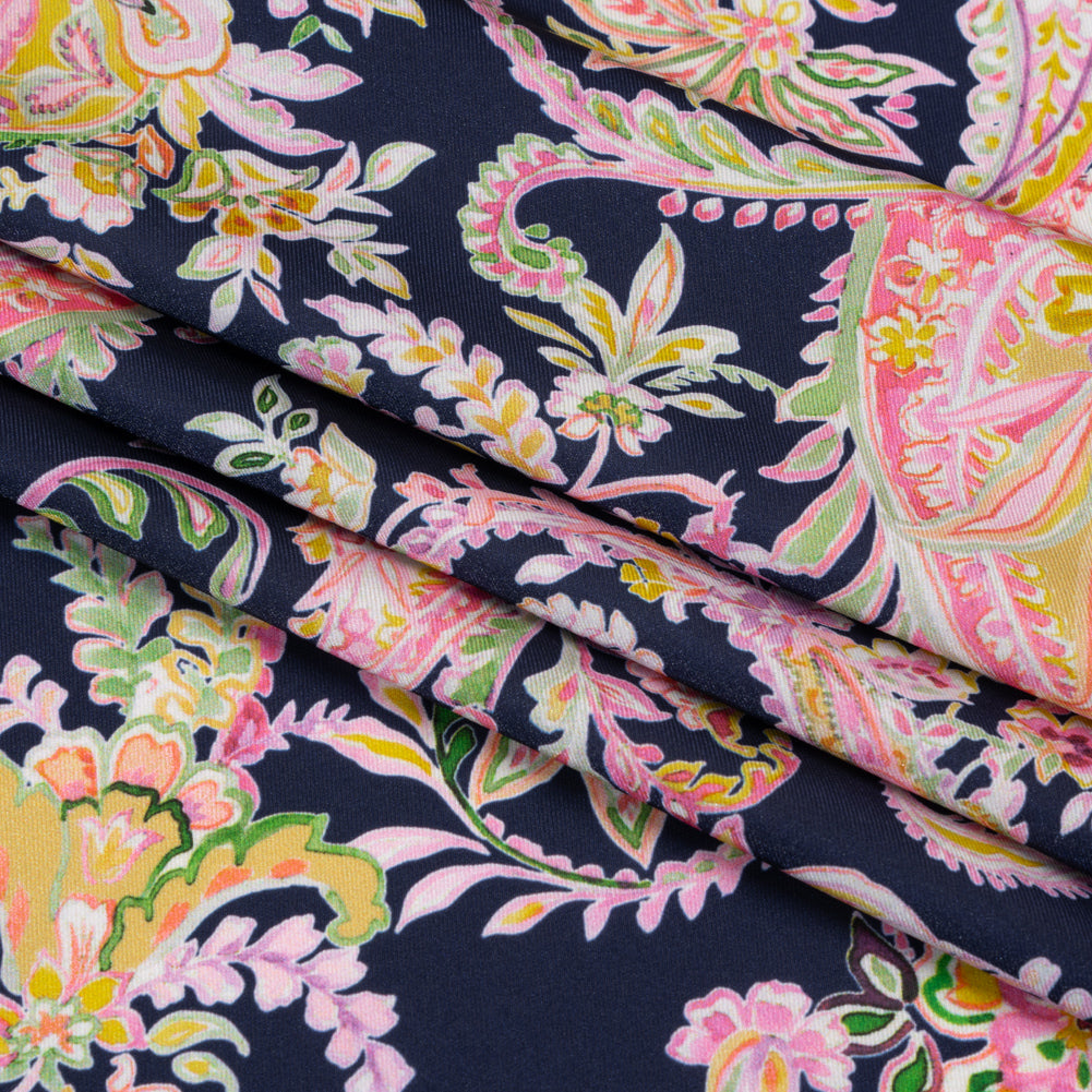 Polyester Twill Print - Black, Pink and Green Paisley - Mood Exclusive Tendrillar Twist