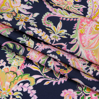 Polyester Twill Print - Black, Pink and Green Paisley - Mood Exclusive Tendrillar Twist