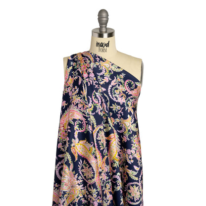 Polyester Twill Print - Black, Pink and Green Paisley - Mood Exclusive Tendrillar Twist