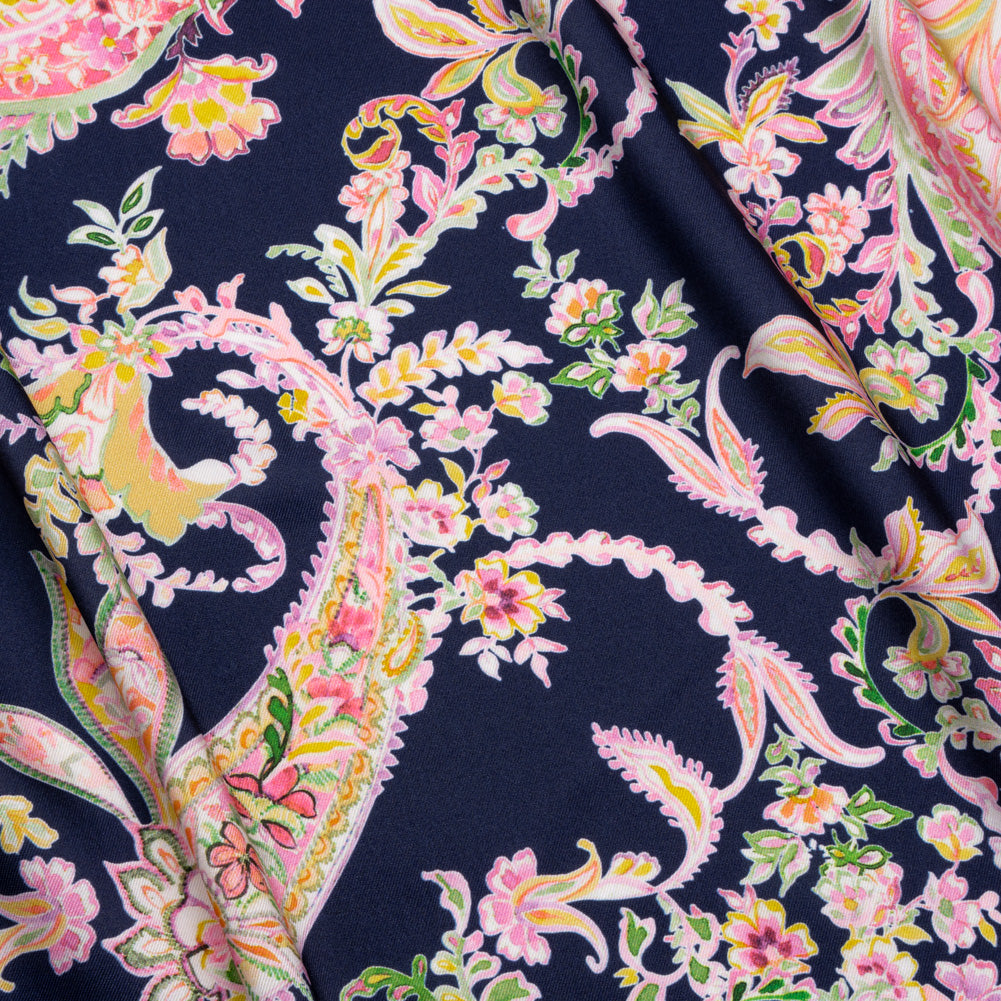 Polyester Twill Print - Black, Pink and Green Paisley - Mood Exclusive Tendrillar Twist