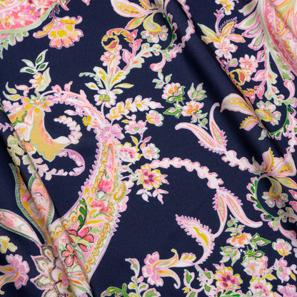 Polyester Twill Print - Black, Pink and Green Paisley - Mood Exclusive Tendrillar Twist