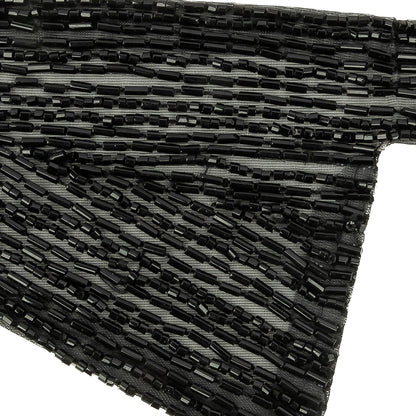Vintage Black Geometric Glass Beaded Right Lapel Applique - 13" x 3.625" Detail