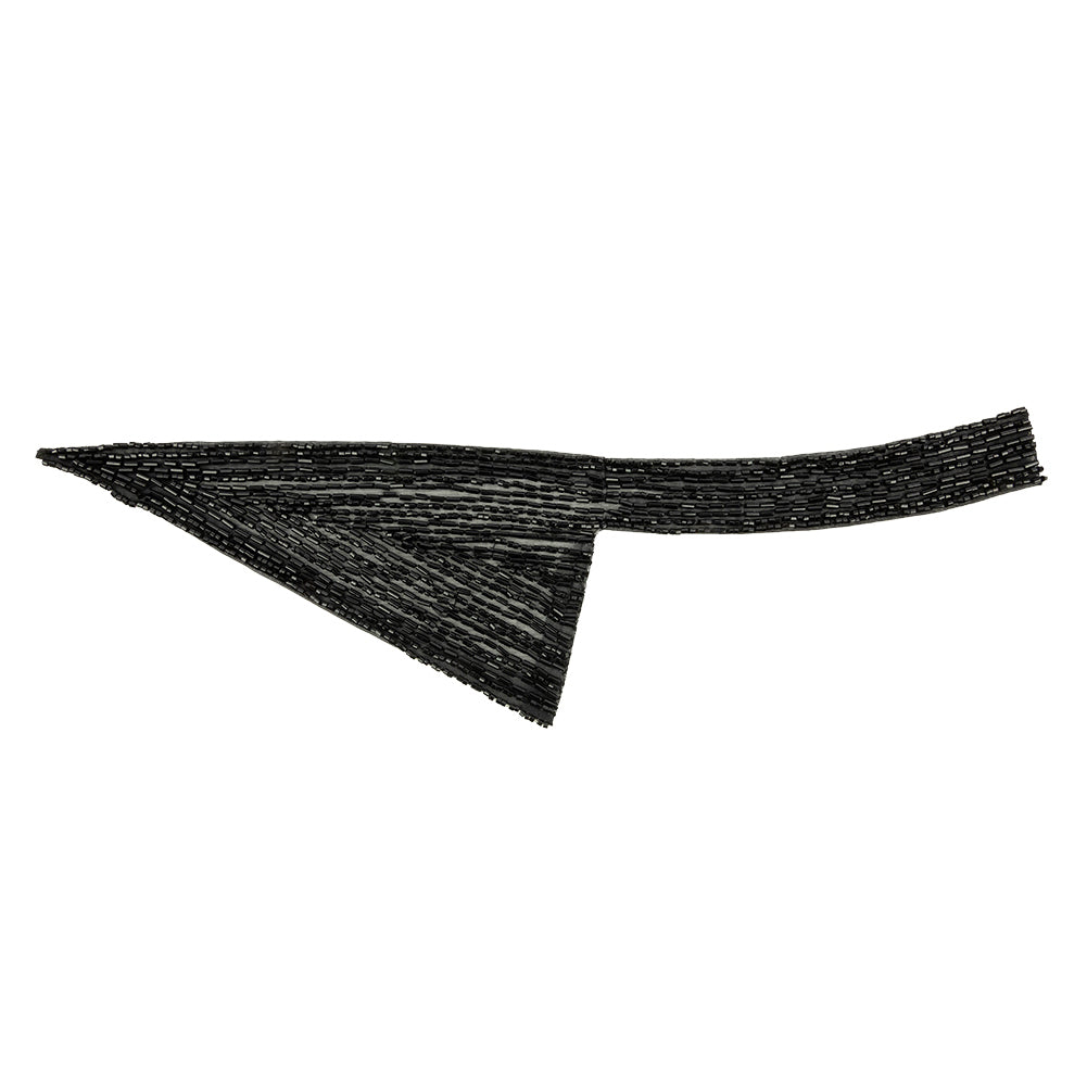 Vintage Black Geometric Glass Beaded Right Lapel Applique - 13" x 3.625"