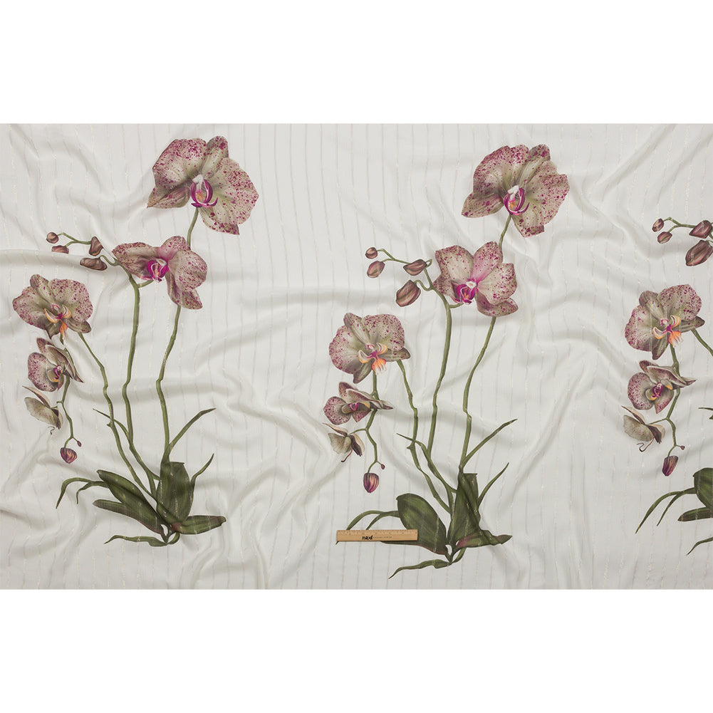 Mood Exclusive White Spotted Moth Orchid Metallic Pinstriped Viscose Dobby