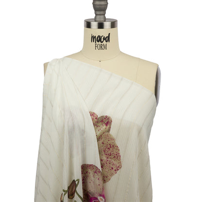 Mood Exclusive White Spotted Moth Orchid Metallic Pinstriped Viscose Dobby
