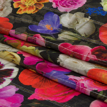 Mood Exclusive Red Botanical Convention Metallic Pinstriped Viscose Dobby