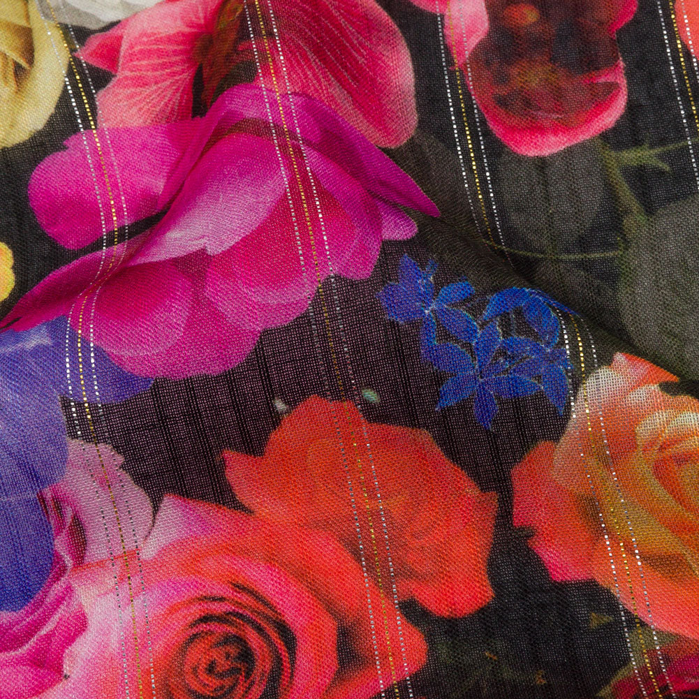 Mood Exclusive Red Botanical Convention Metallic Pinstriped Viscose Dobby