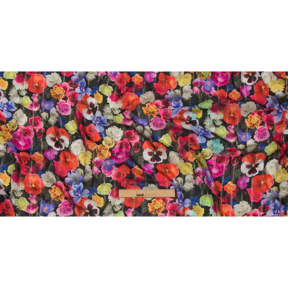 Mood Exclusive Red Botanical Convention Metallic Pinstriped Viscose Dobby